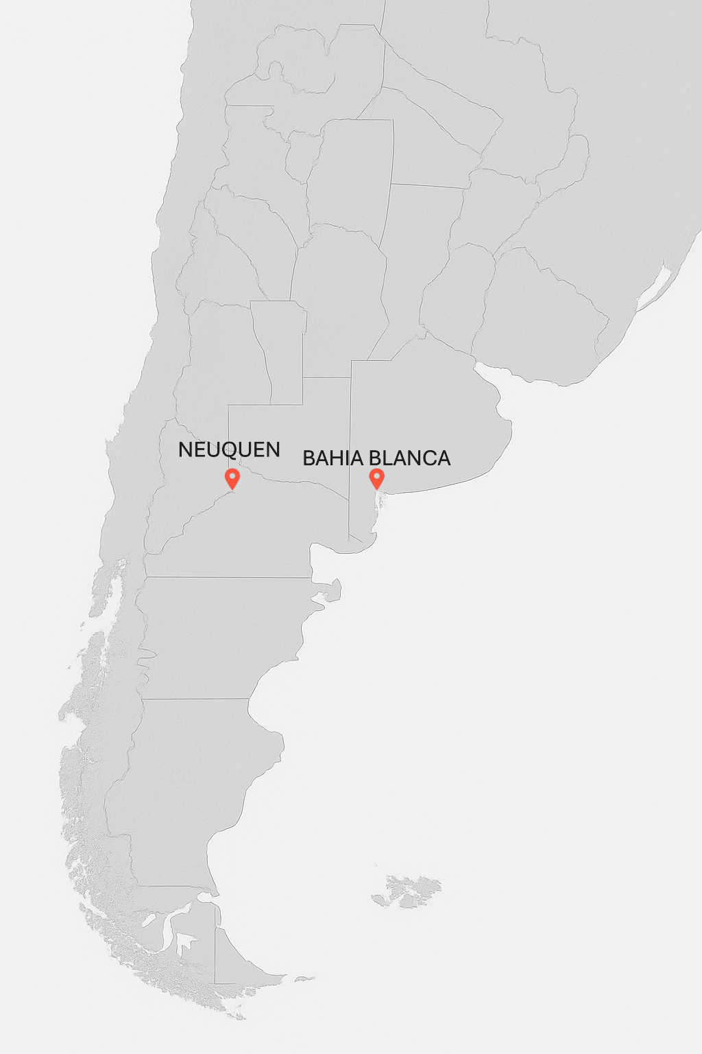Mapa de ubicaciones - Neuquén y Bahía Blanca